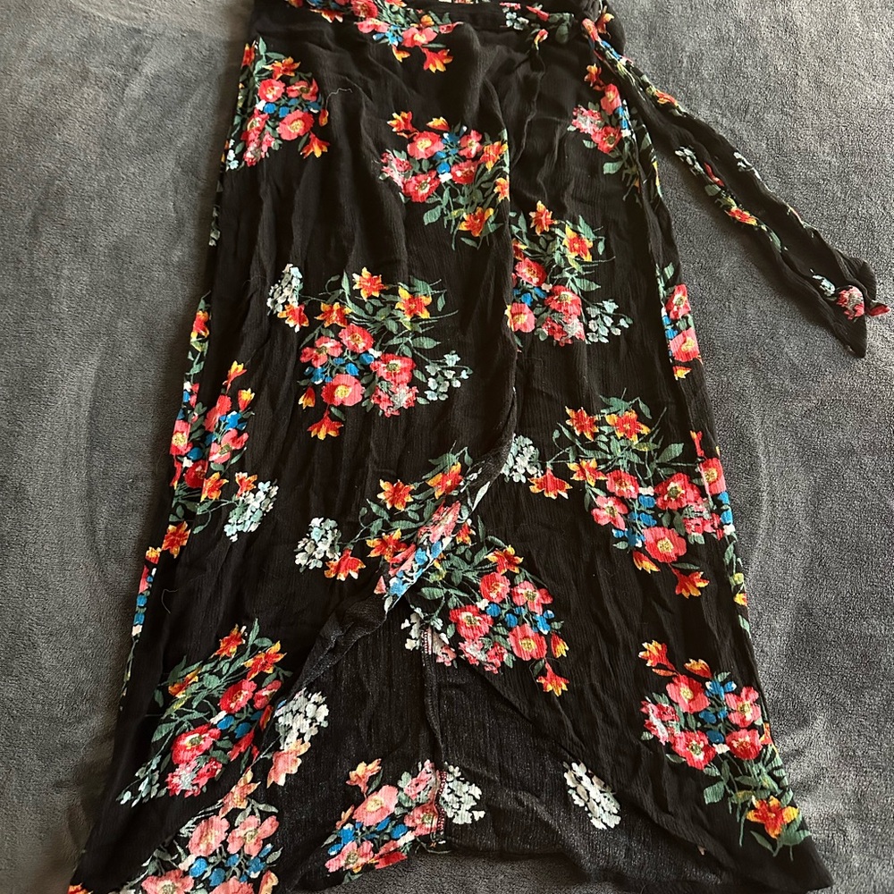 Floral Black Wrap Skirt